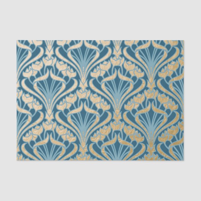 Art nouveau,gold,teal,pattern,damask,Victorian,bel Tissue Paper (Front)