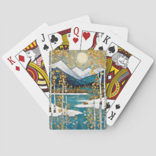 Art Nouveau Golden Blue Mountains Playing Cards