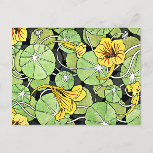 Art Nouveau Golden Yellow Nasturtium pattern Postcard