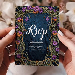 Art Nouveau Gothic Halloween Wedding RSVP Card