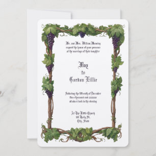 Art Nouveau Grapevine Color Border Wedding Invitation