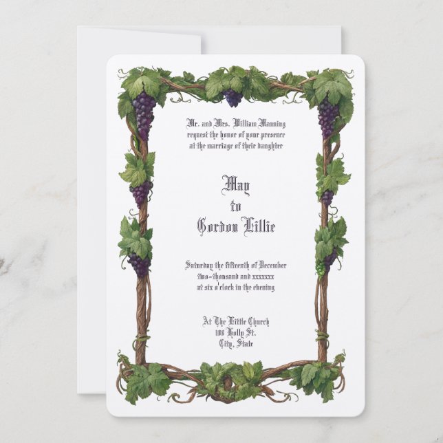 Art Nouveau Grapevine Color Border Wedding Invitation (Front)
