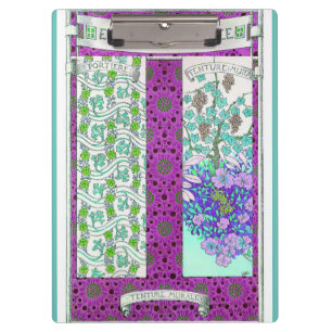 Art nouveau Grapevine floral vintage purple teal Clipboard