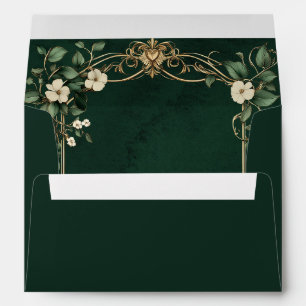 Art Nouveau green and Gold Floral Royal Wedding Envelope