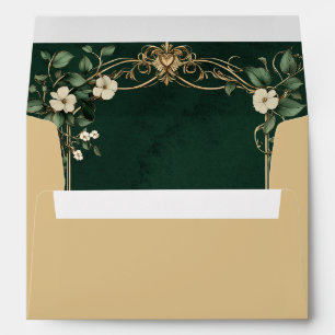 Art Nouveau green and Gold Floral Royal Wedding Envelope