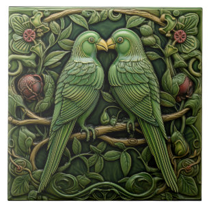 Art Nouveau Green Birds Antique Inspired Nature Tile