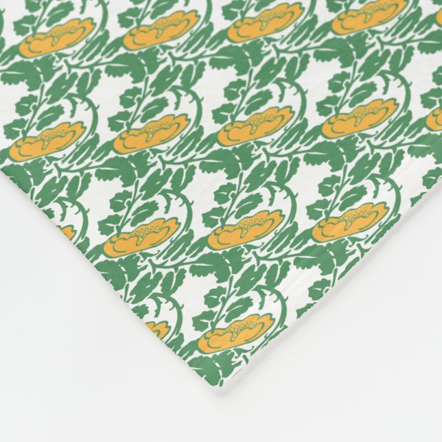 Art Nouveau Green Buttercup floral wallpaper Fleece Blanket (Corner)
