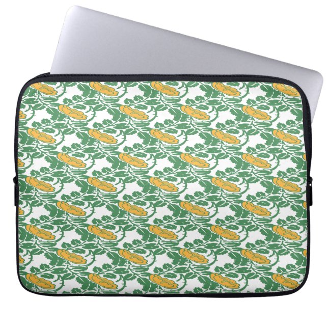 Art Nouveau Green Buttercup floral wallpaper Laptop Sleeve (Front)