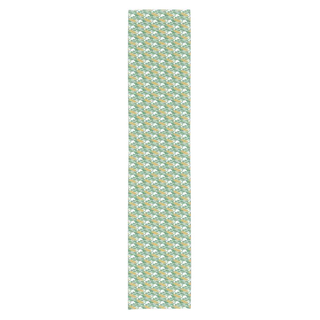 Art Nouveau Green Buttercup floral wallpaper Short Table Runner (Front)