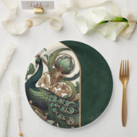 Art Nouveau Green Emerald Vintage Peacock Wedding