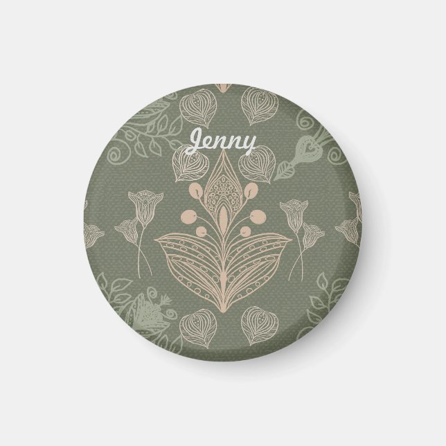 Art Nouveau Green Floral Personalised Magnet (Front)
