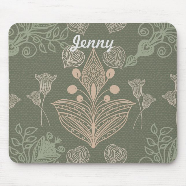 Art Nouveau Green Floral Personalised   Mouse Mat (Front)