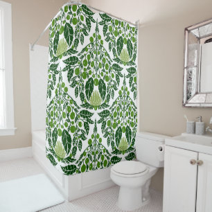 Art Nouveau Green–Vintage Floral Scallop Shower Curtain