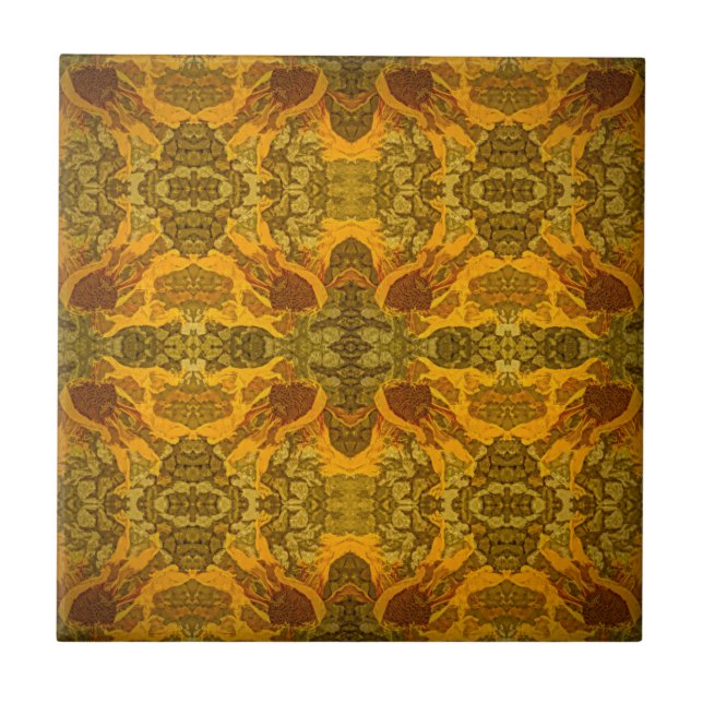 Art Nouveau Green Yellow Brown Floral Pattern Tile (Front)