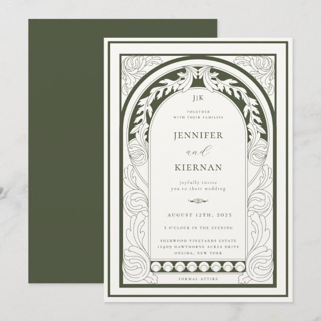 Art Nouveau Greenery Arch Wedding Invitation (Front/Back)