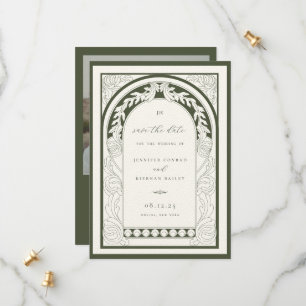 Art Nouveau Greenery Frame Photo Save The Date