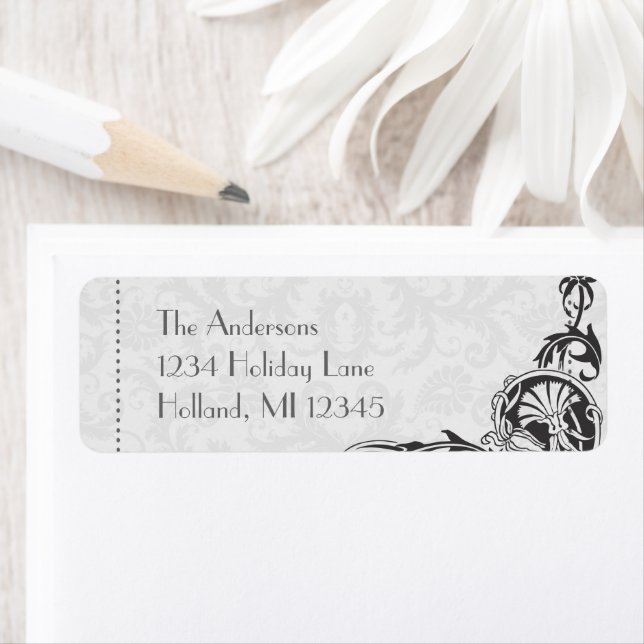 Art Nouveau Grey Damask Return Address Labels (Insitu)