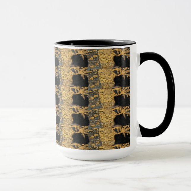 Art Nouveau Gustav Klimt Gold Black Pattern Mug (Right)