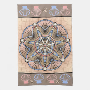 Art Nouveau Haeckel Sealife Mandala Monogrammed Tea Towel