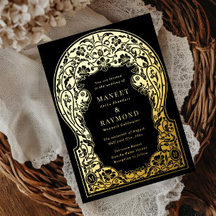 Art Nouveau Hand Drawn Blossoms Initials Wedding