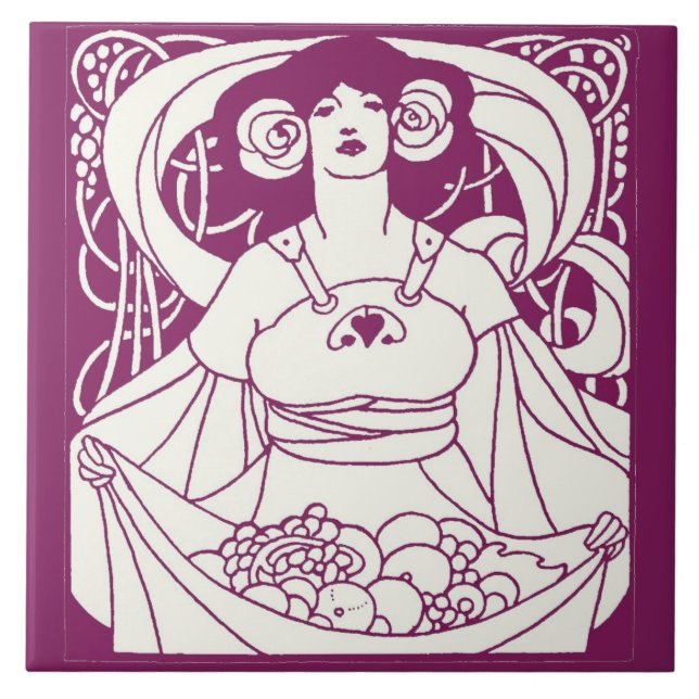 Art Nouveau Harvest Lady  Tile (Front)