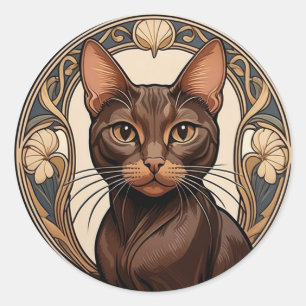 Art Nouveau Havana Brown Cat Classic Round Sticker