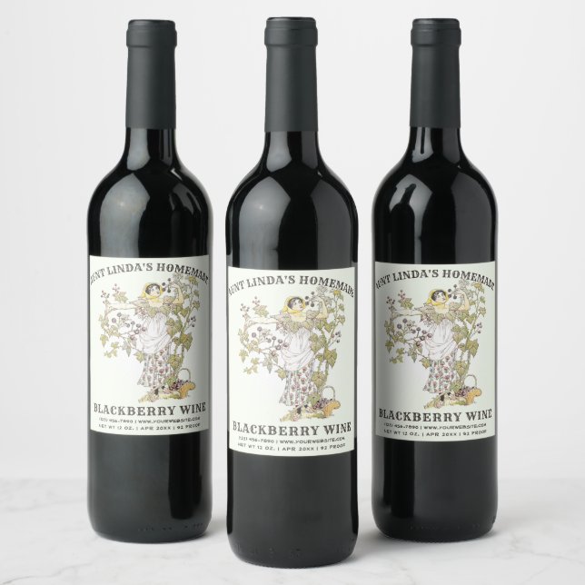 Art Nouveau Homemade Blackberry Template Wine Label (Bottles)