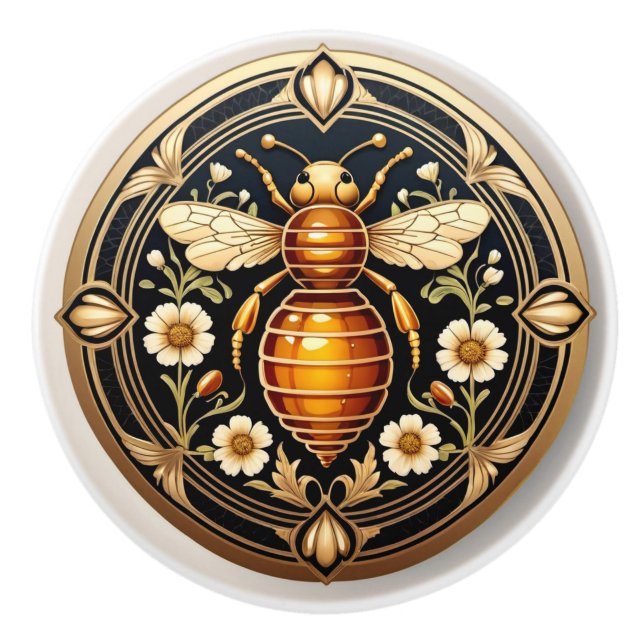 Art Nouveau Honey Bee Ceramic Knob (Front)