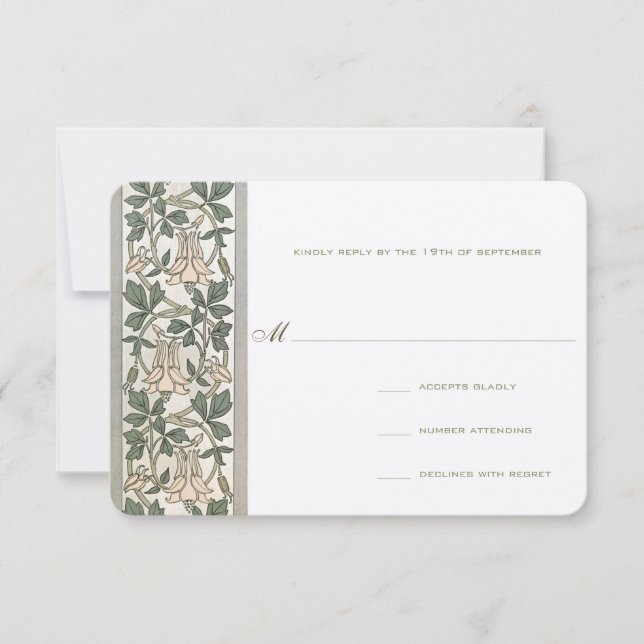 Art Nouveau Honey Suckle Wedding RSVP Card (Front)