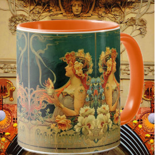 Art nouveau hot chocolate advertisement red green mug