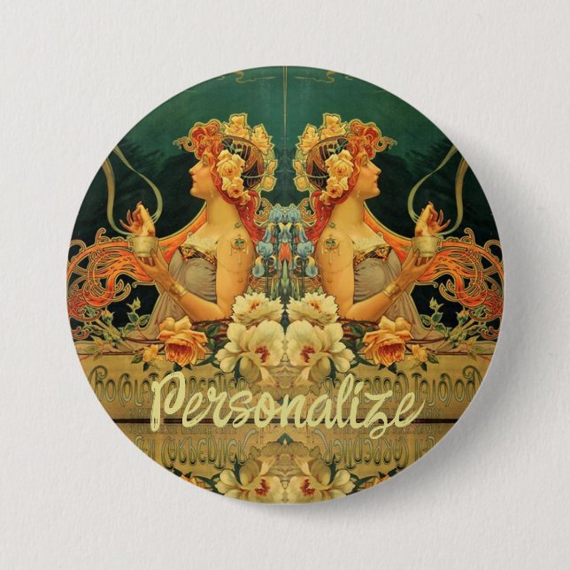 Art nouveau hot chocolate floral advertisement  7.5 cm round badge (Front)