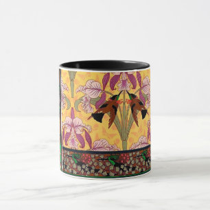 Art nouveau hummingbird and flower tile pattern mug