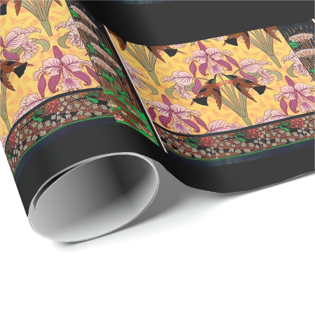 Art nouveau hummingbird and flower tile pattern wrapping paper (Roll Corner)