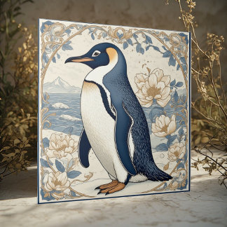 Art Nouveau Ice Bird Penguin Frozen Polar Glaciers Tile