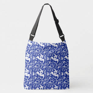 Art Nouveau Ikat - Cobalt Blue and White Crossbody Bag