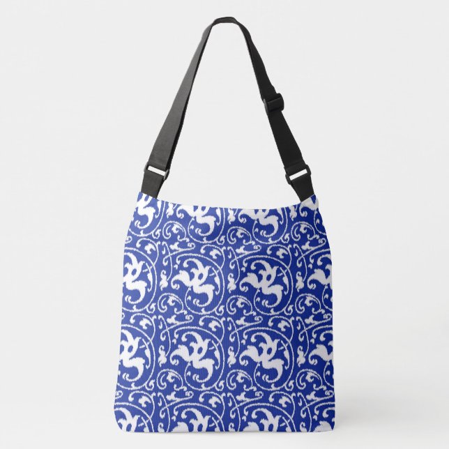 Art Nouveau Ikat - Cobalt Blue and White Crossbody Bag (Front)