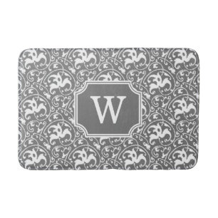 Art Nouveau Ikat - Grey / Grey and White Bath Mat