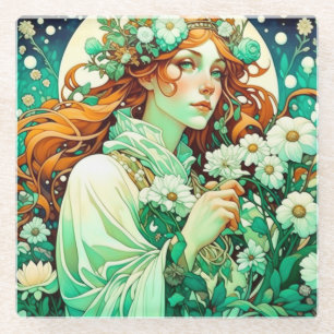 Art Nouveau Imbolc Celtic Spring Glass Coaster