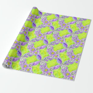 Art Nouveau Inspired Boho Watercolor Floral Wrapping Paper