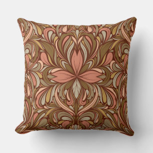 Art Nouveau Inspired Brown, Peach, Sage Cushion