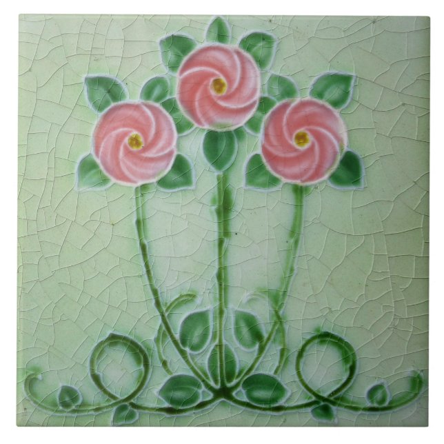 Art Nouveau Inspired Crackle Glaze Tile (Front)