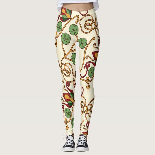 Art Nouveau-inspired floral design Leggings (Front)