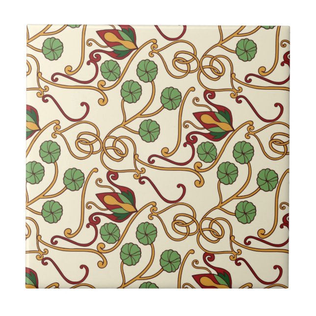 Art Nouveau-inspired floral design Tile (Front)