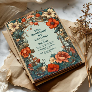 Art Nouveau Inspired Floral Symphony Wedding Invitation