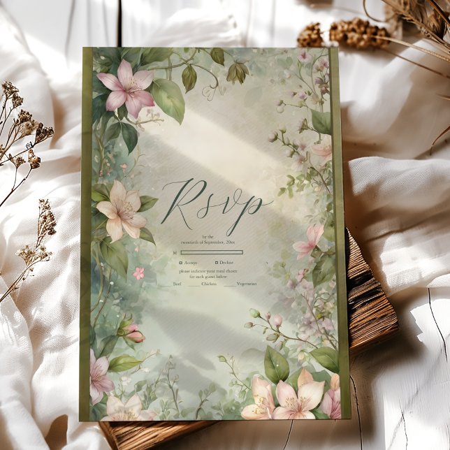 Art Nouveau Inspired Floral Symphony Wedding RSVP Card (Creator Uploaded)