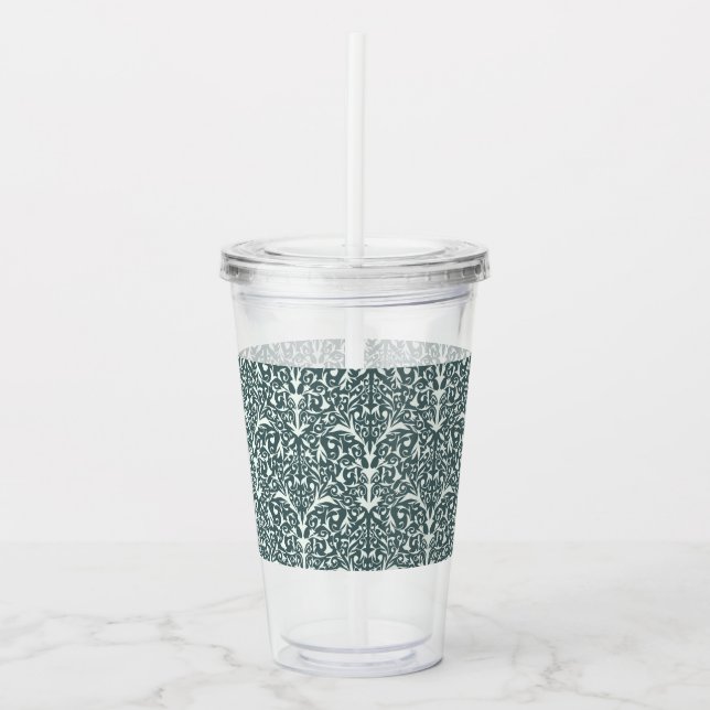 Art Nouveau Inspired Florals Clear Tumbler - Green (Front)