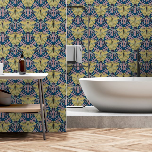 Art Nouveau Inspired Modern Floral Pattern Blue Wallpaper (Creator Uploaded)