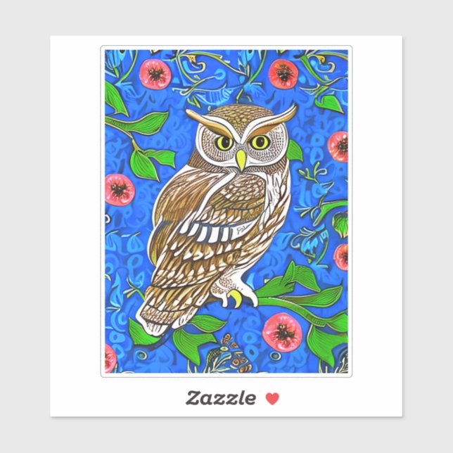 Art Nouveau Inspired Owl, Brown on Cobalt Blue (Sheet)