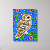 Art Nouveau Inspired Owl, Brown on Cobalt Blue
