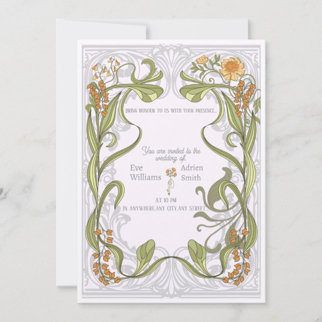 Art nouveau inspired wedding invitation (Front)